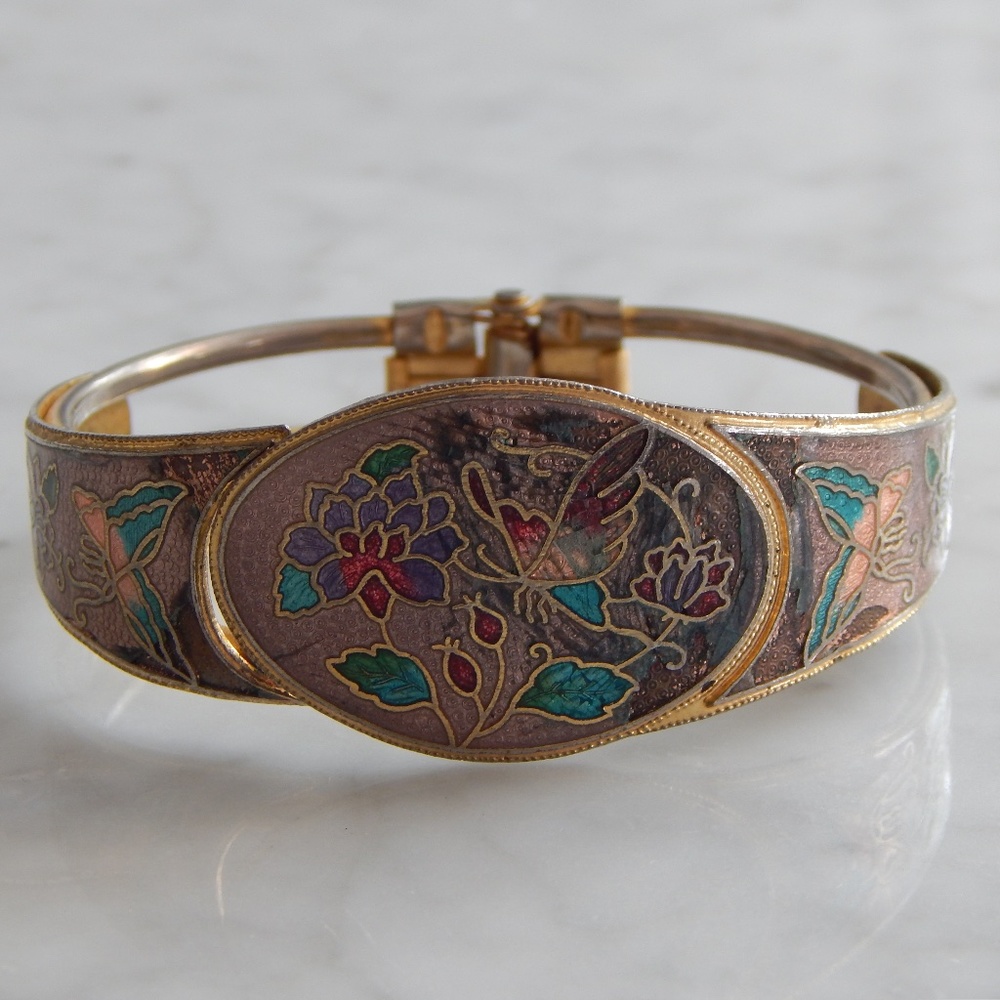Vintage Butterfly and Floral enamel style bracelet